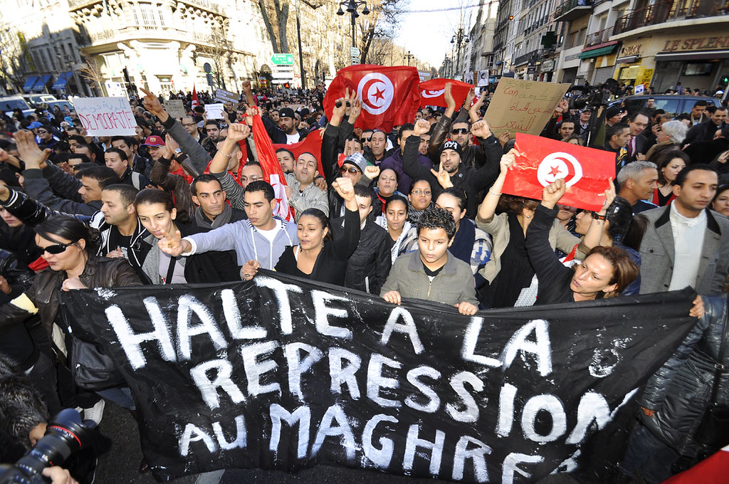A mass march through Tunisian streets during the 2011 revolution