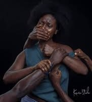 Disembodied hands and arms restrain a woman and hold her mouth shut